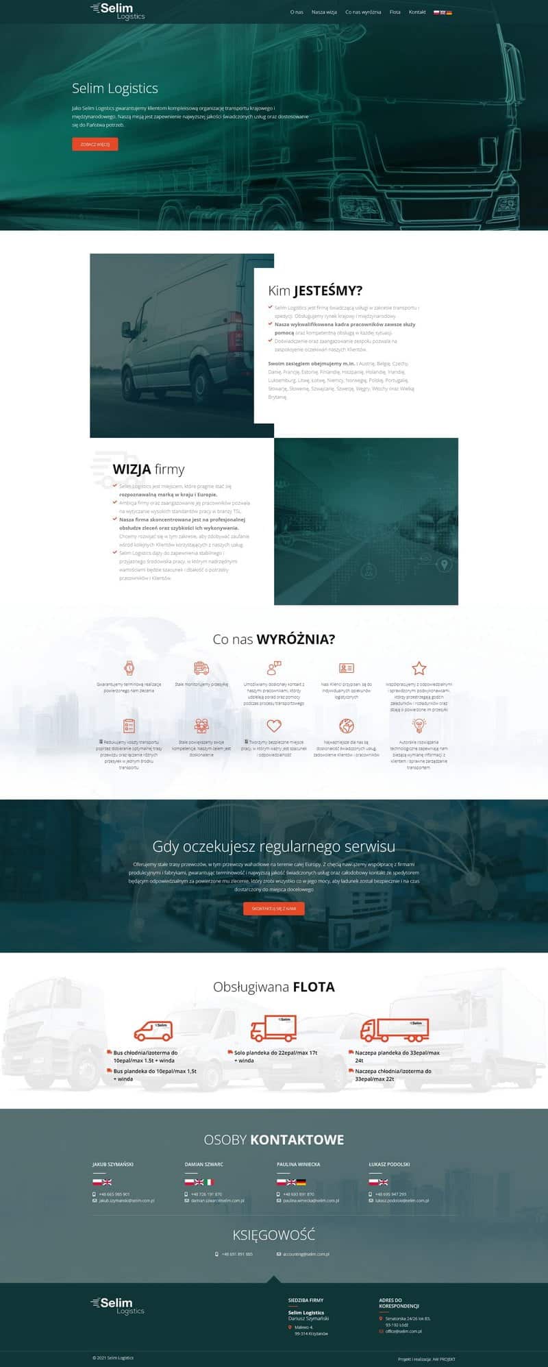 wykonanie strony Selim Logistics