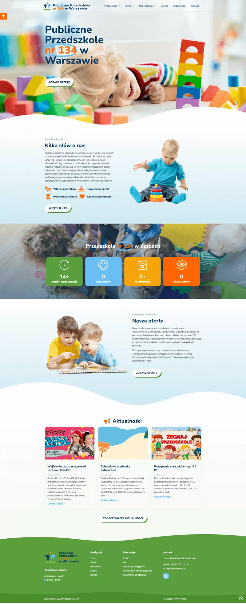 Wykonanie strony Publiczne Przedszkole nr 134 w Warszawie