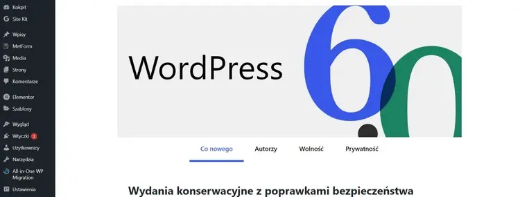 cms wordpress panel administracyjny